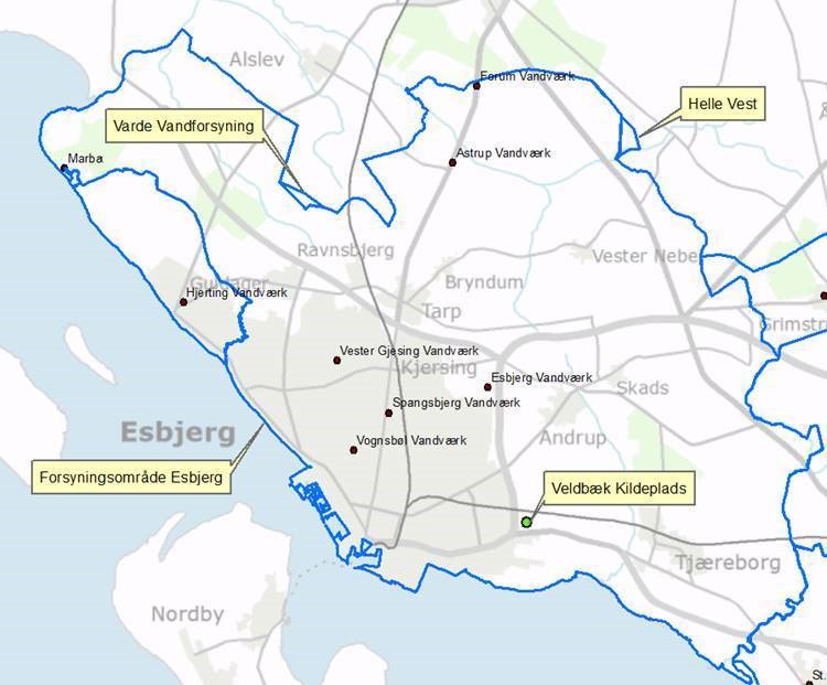 Kort 6.2.1 Esbjerg Forsyningsområde – ikke målfast